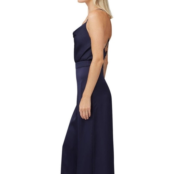 Fame & Partners Isabella Jumpsuit Cowl Neck Sleeveless Wide-leg Satin Navy - Picture 3 of 7